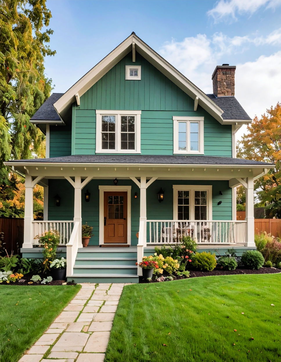 Elegant Cream Trim with Sage Green Siding