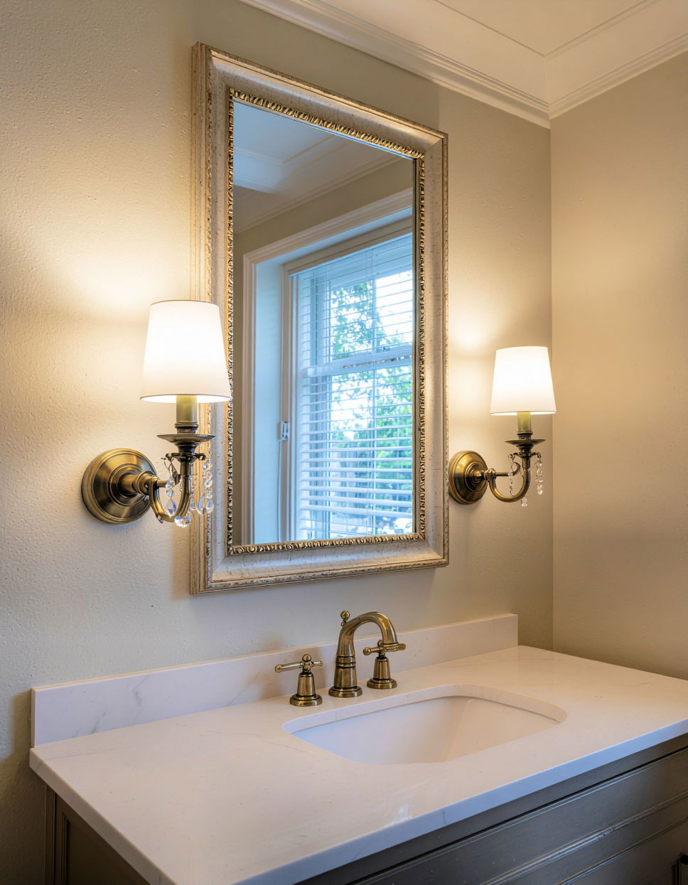 Elegant Sconces Flanking the Mirror Traditional Bathroom Ideas