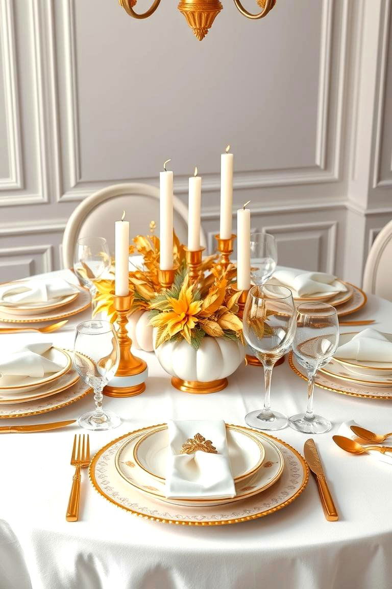 Elegant White and Gold - 25 Thanksgiving Table Settings