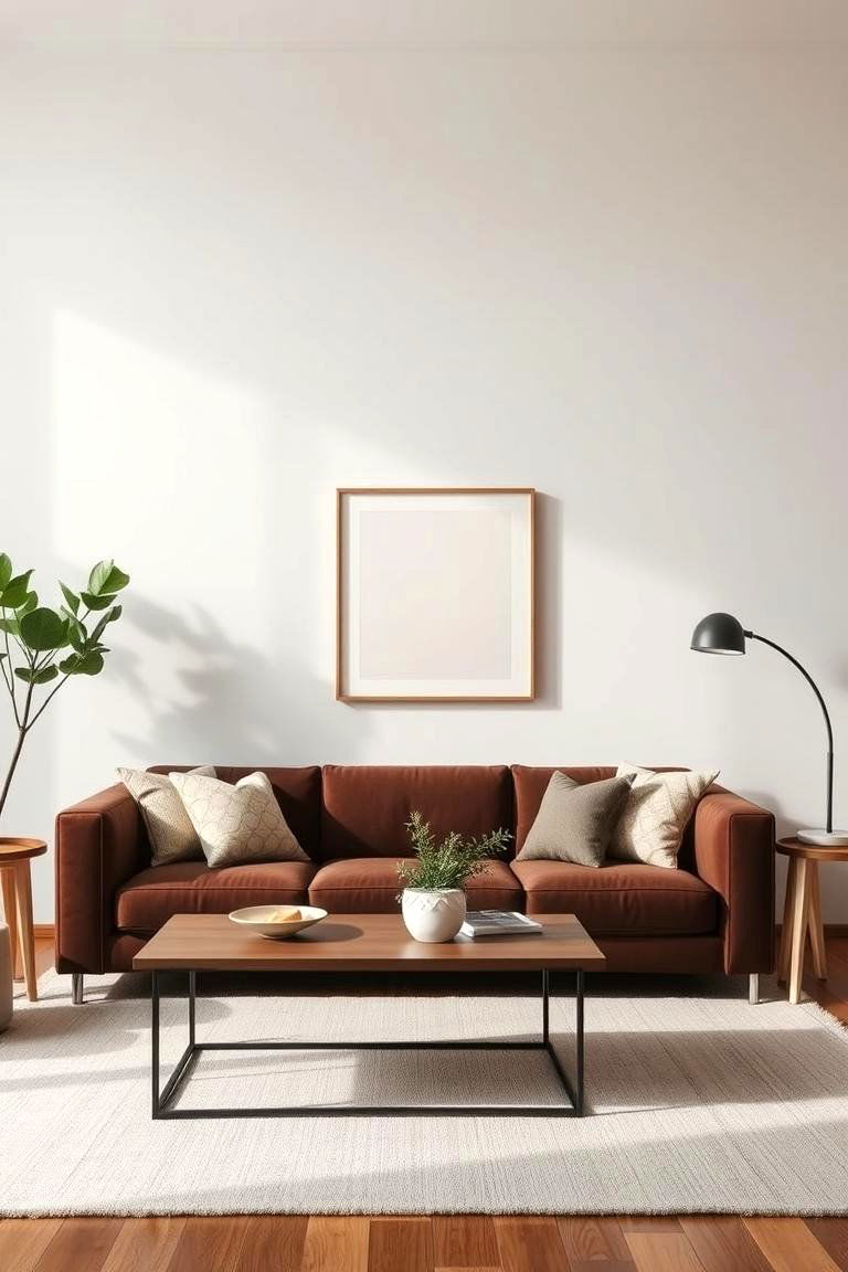 Embrace Minimalism with Clean Lines - 25 Dark Brown Couch Living Room Ideas
