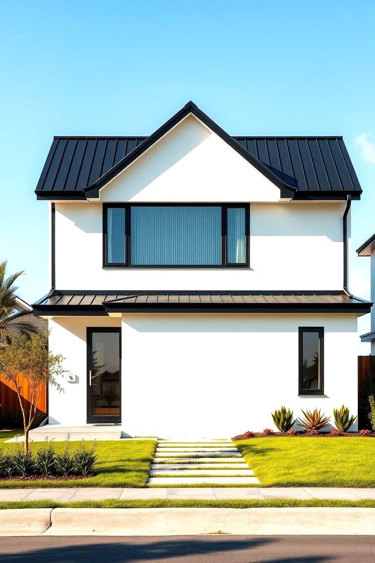 Embrace Minimalism with Clean Lines and Simple Shapes - 25 Exterior Home with a Black Roof Ideas