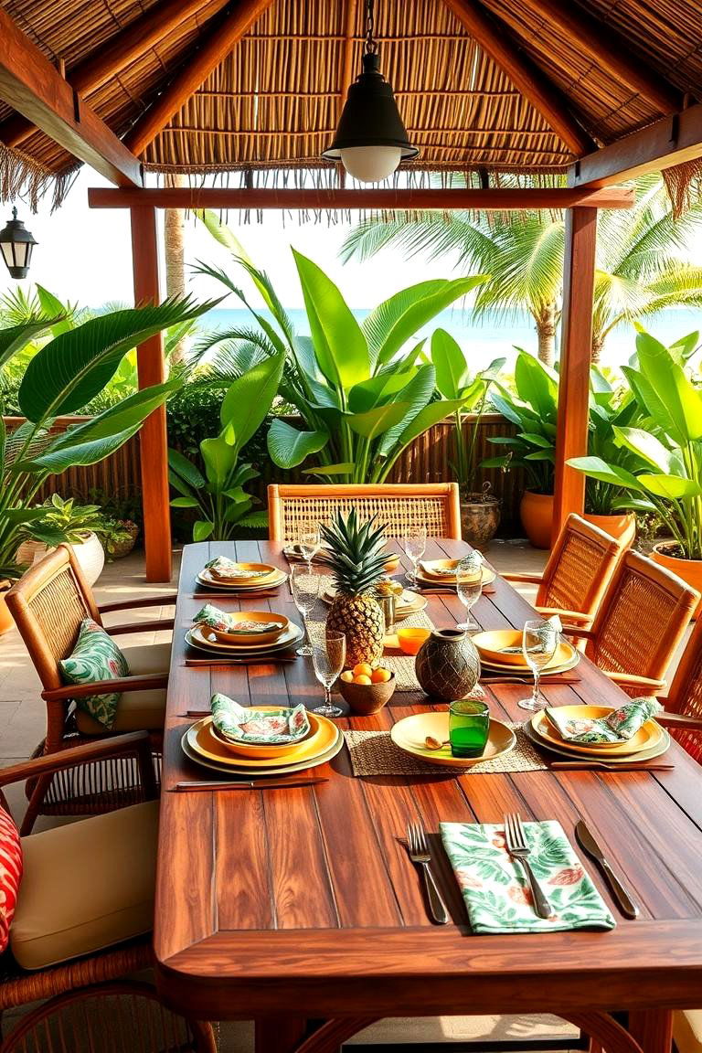 Embrace Outdoor Dining with a Tropical Table Setup - 25 Tropical Patio Ideas