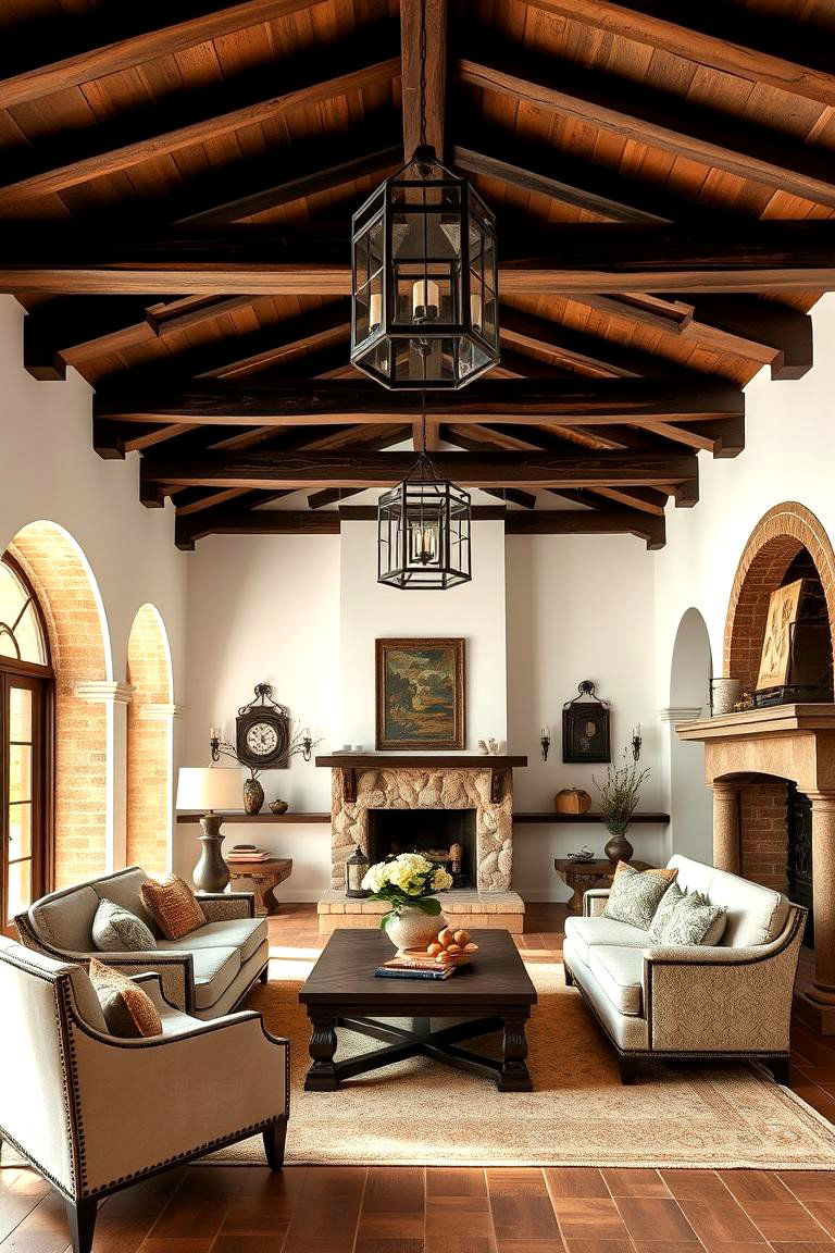Embrace Rustic Elegance with Wood Beamed Ceilings - 25 Spanish Style Living Room Ideas