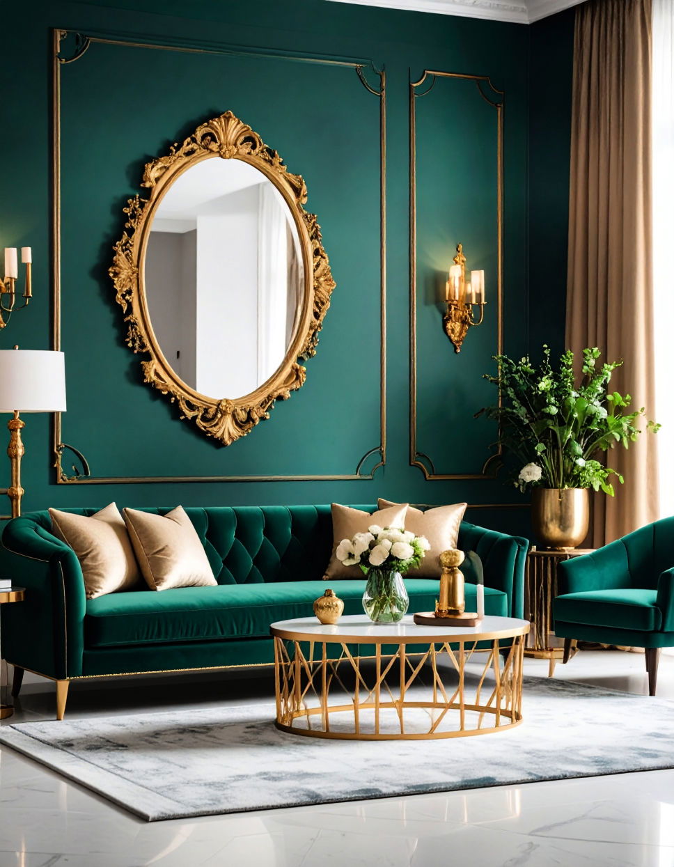 Emerald Green and Gold for Regal Sophistication Two Colour Combination for Living Room