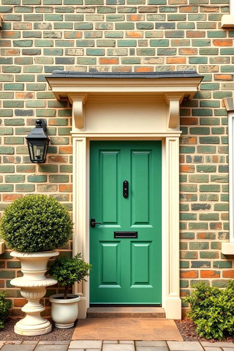 Emerald Green with Cream Colored Accents for a Bright Fresh Look - 25 Green Brick Exterior Home Ideas