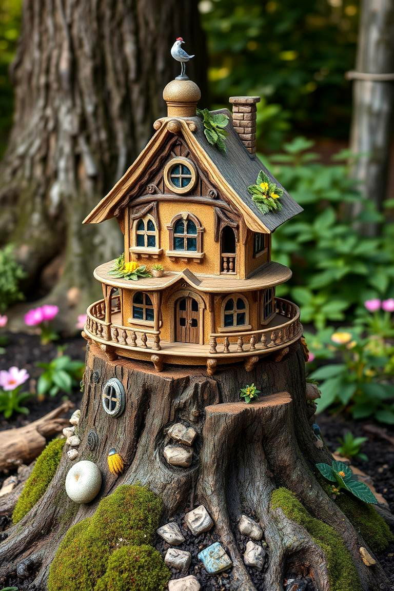 Emphasizing a Single Grand Fairy Dwelling - 25 Tree Stump Fairy Garden Ideas