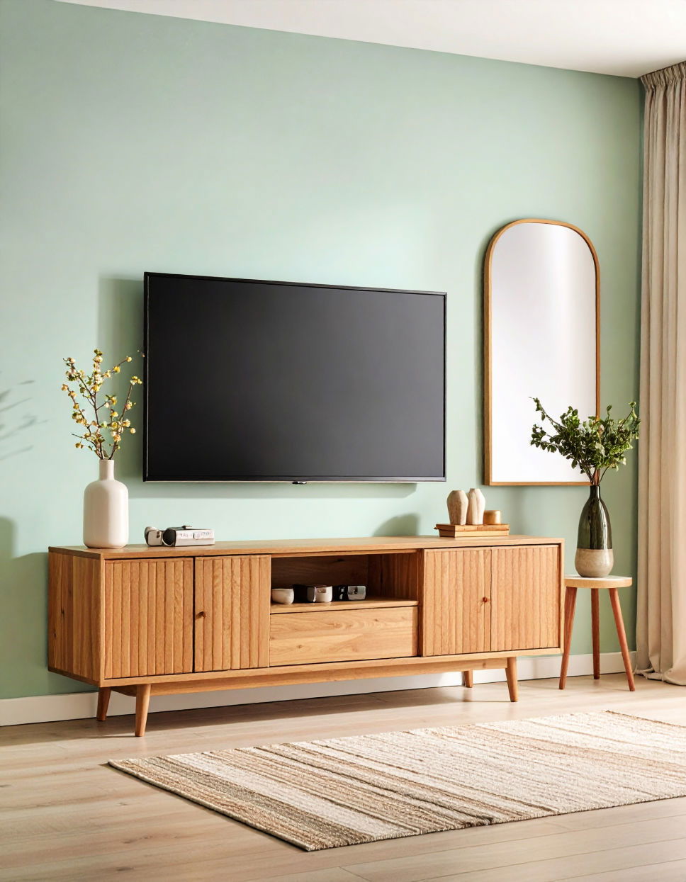 Employing Mirrors to Expand the Space and Reflect Light Tv Console Decor Ideas
