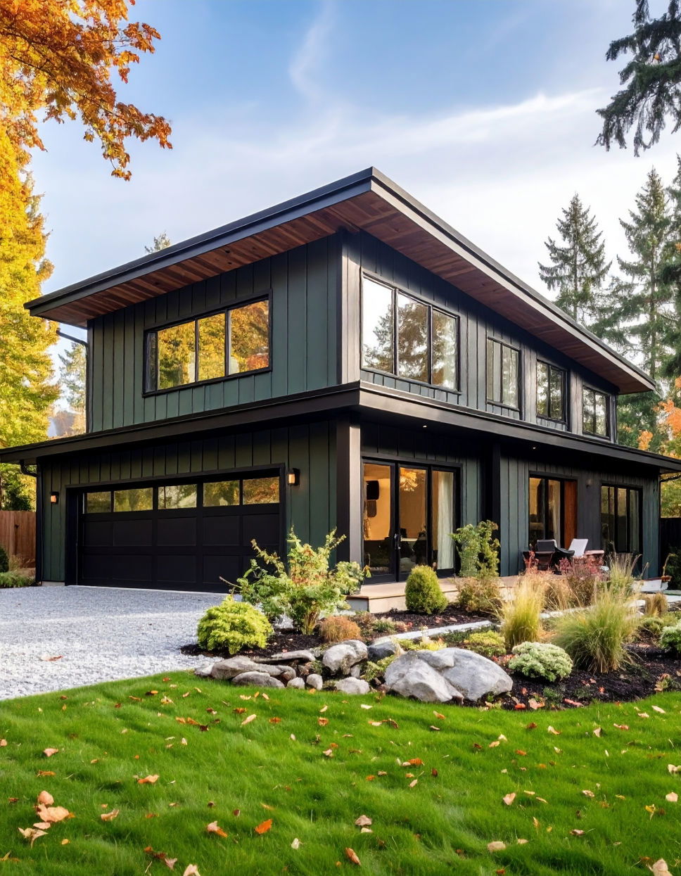 Enhancing the Modern Farmhouse Look Dark Olive Green House With Black Trim