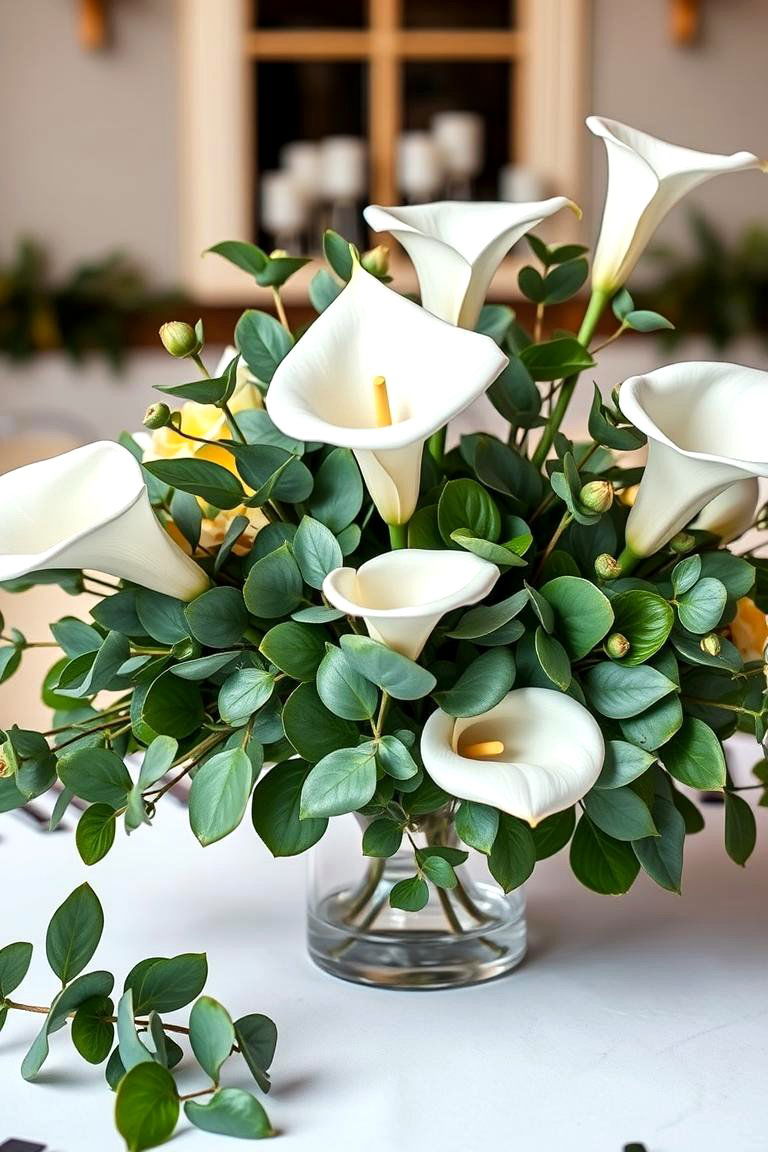 Eucalyptus and Calla Lily Centerpiece - 25 Eucalyptus Wedding Centerpieces