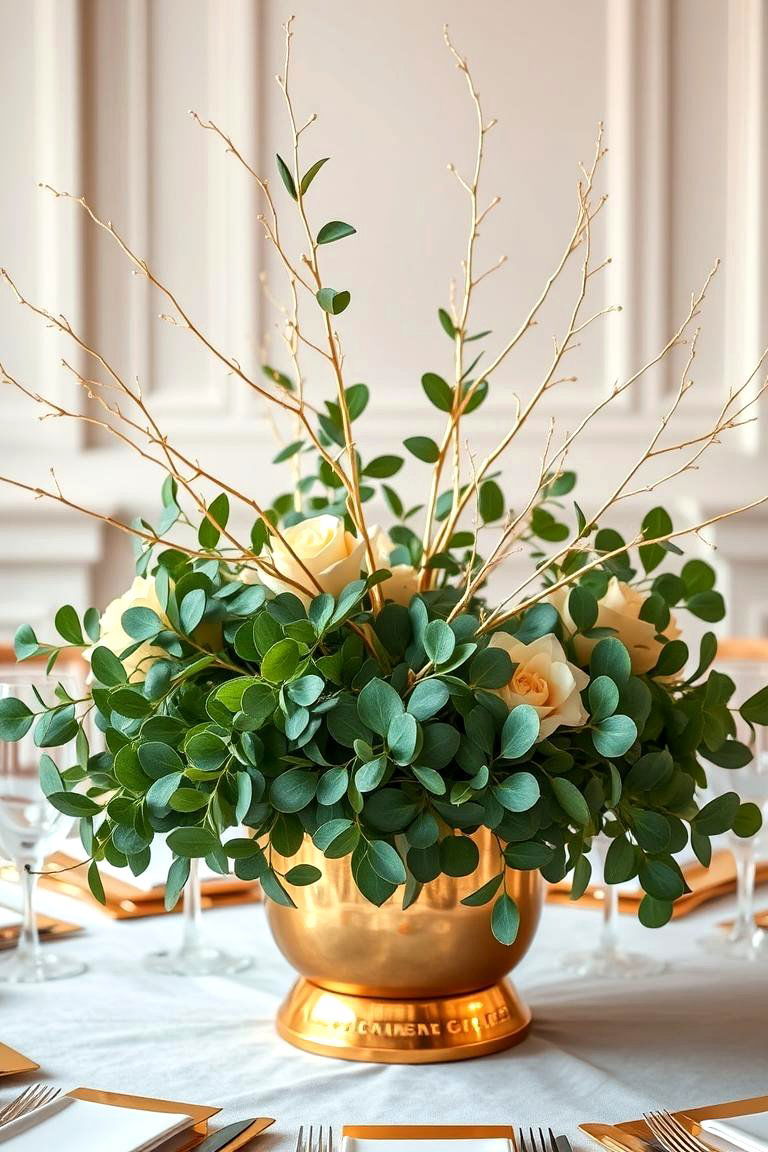 Eucalyptus and Gold Accents - 25 Eucalyptus Wedding Centerpieces