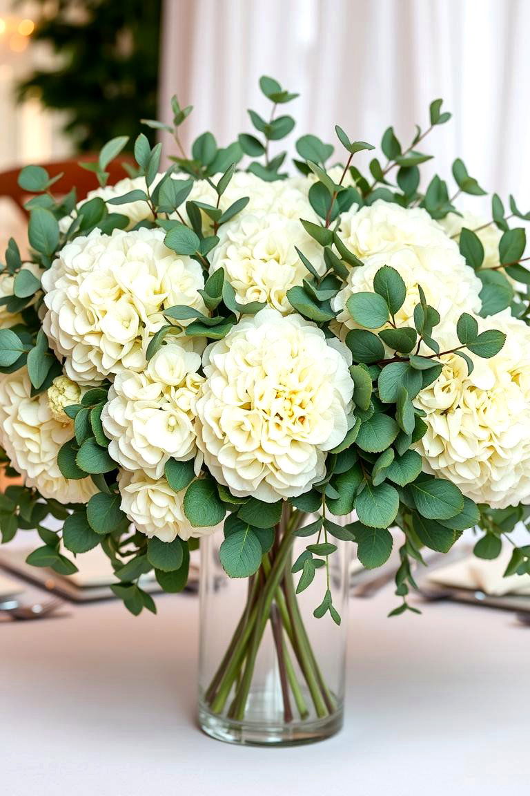 Eucalyptus and Hydrangea Centerpiece - 25 Eucalyptus Wedding Centerpieces