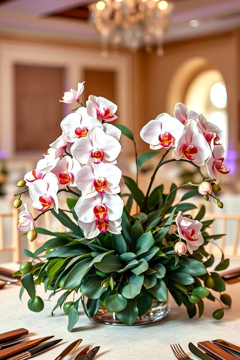 Eucalyptus and Orchid Centerpiece - 25 Eucalyptus Wedding Centerpieces