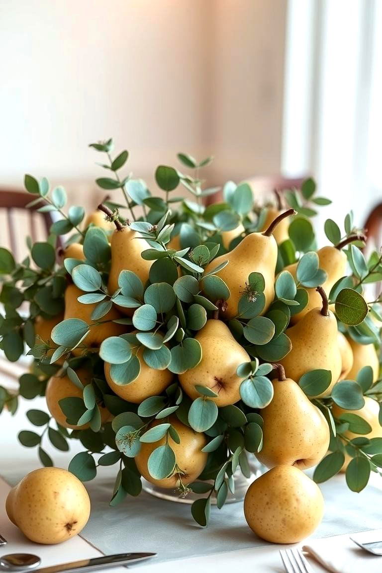 Eucalyptus and Pear Centerpiece - 25 Eucalyptus Wedding Centerpieces
