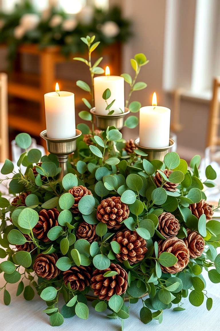 Eucalyptus and Pinecone Centerpiece - 25 Eucalyptus Wedding Centerpieces