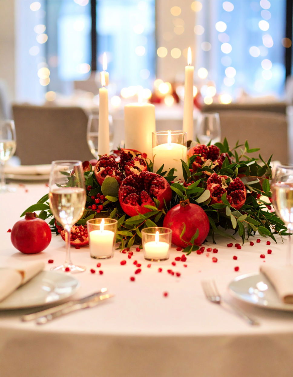 Eucalyptus and Pomegranate Centerpiece