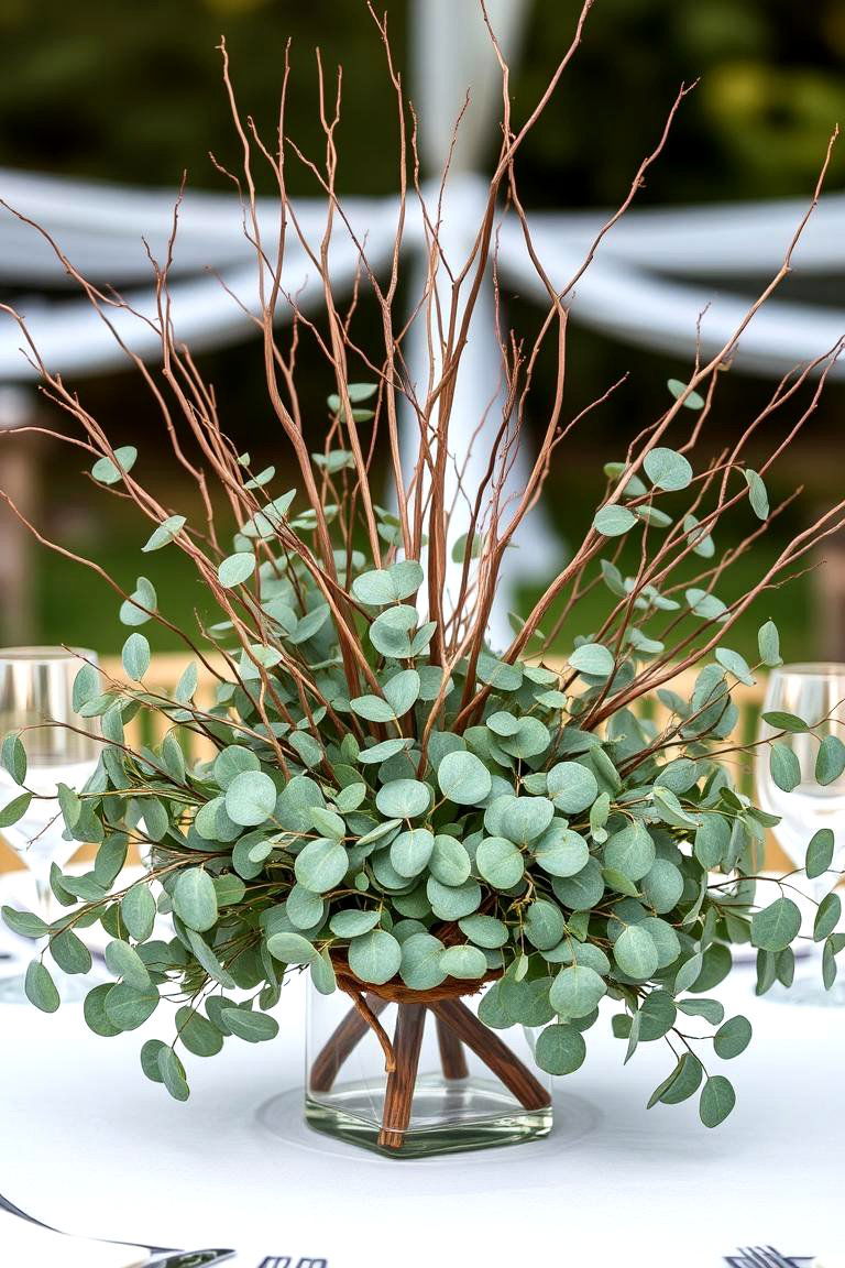 Eucalyptus and Twigs Centerpiece - 25 Eucalyptus Wedding Centerpieces