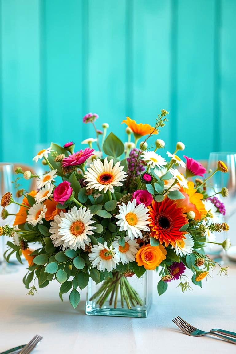 Eucalyptus and Wildflowers Centerpiece - 25 Eucalyptus Wedding Centerpieces