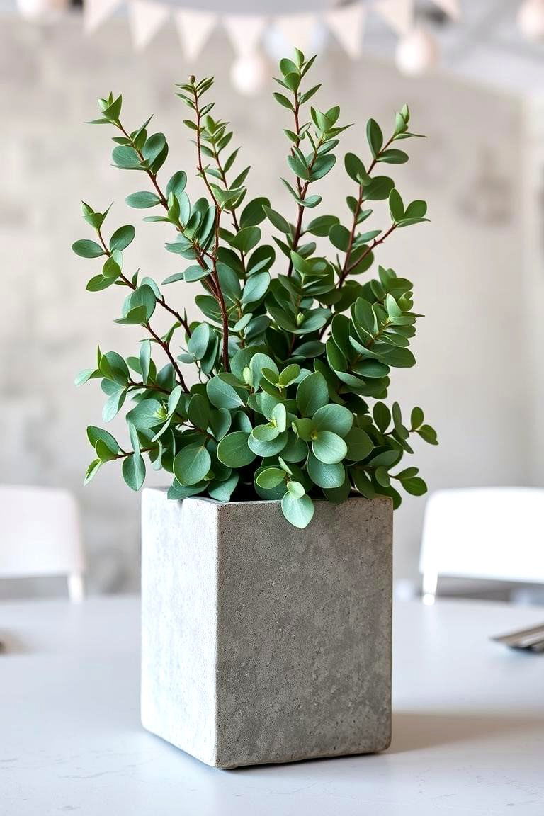Eucalyptus in a Concrete Planter - 25 Eucalyptus Wedding Centerpieces