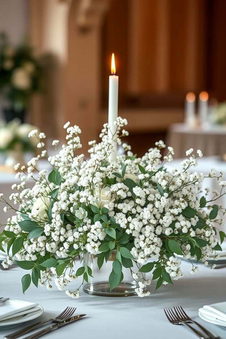 Eucalyptus with Babys Breath - 25 Eucalyptus Wedding Centerpieces