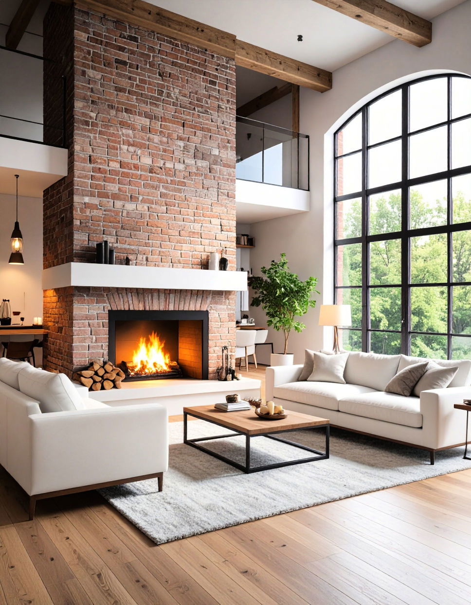 Exposed Brick Fireplace for Industrial Loft Appeal Two story Fireplace Ideas