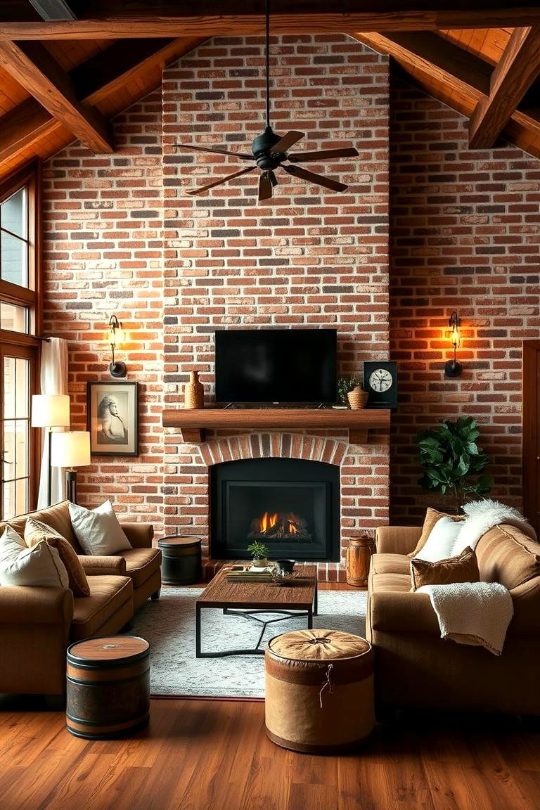 Exposed Brick for Warmth - 25 Cabin Living Room Ideas