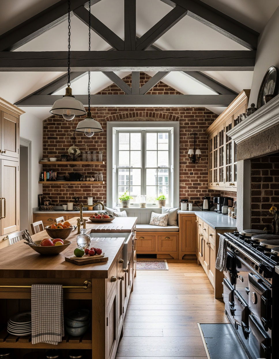Exposed Brick for a Cozy and Historic Feel Vaulted Ceiling Kitchen Ideas