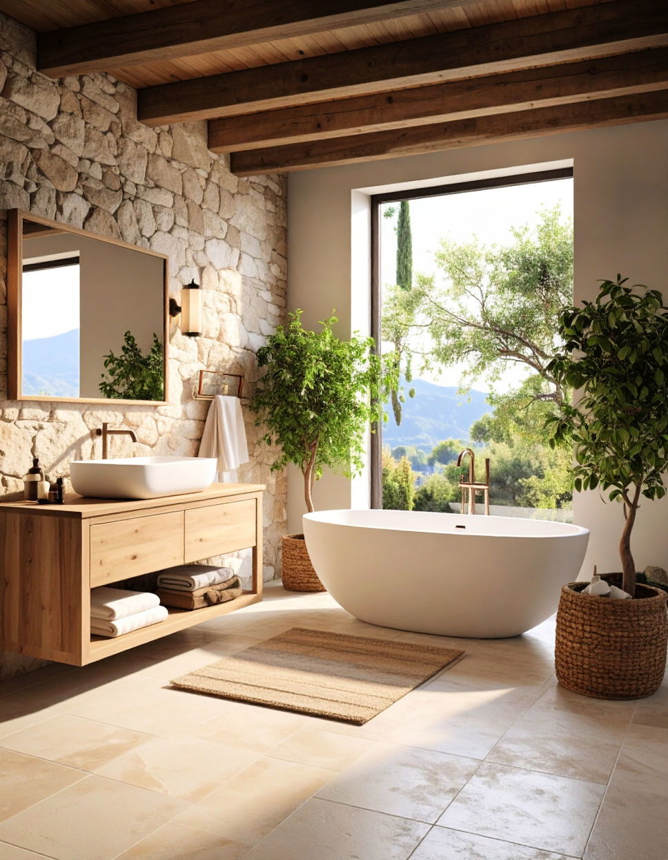 Exposed Stone Walls for a Natural Touch Tuscan Bathroom Ideas