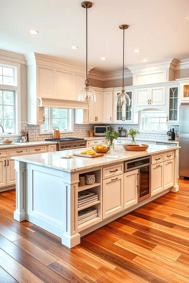 Extended Island with Multiple Functions - 25 Farmhouse Kitchen Island Ideas