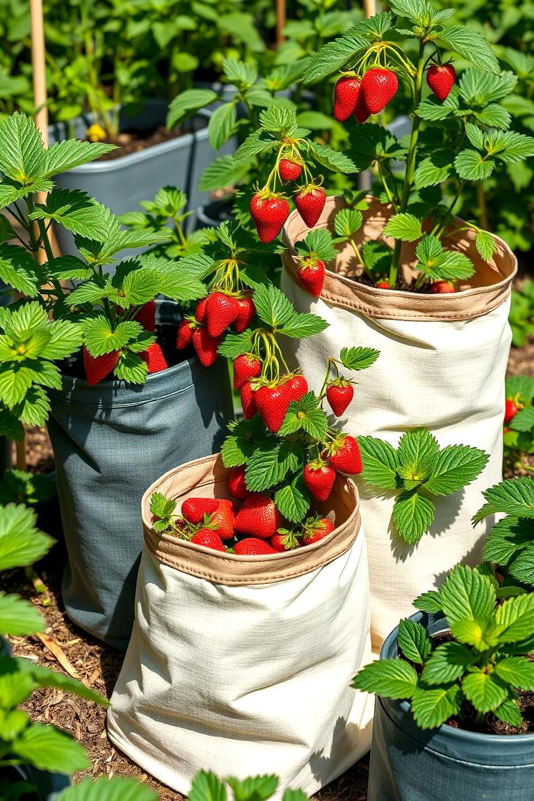 Fabric Grow Bags for Flexible Placement - 25 Strawberry Planter Ideas