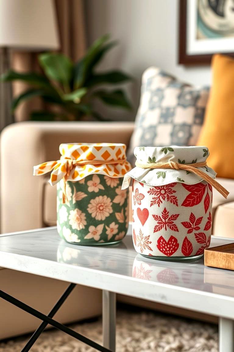 Fabric Wrapped Mason Jar Covers - 25 Mason Jar Centerpiece Ideas