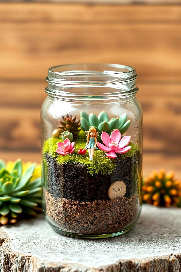 Fairy Garden in a Mason Jar - 25 Fairy Garden Container Ideas