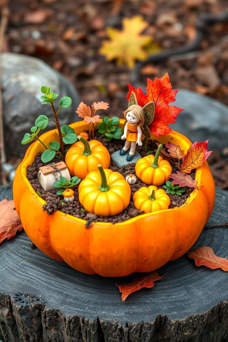 Fairy Garden in a Pumpkin - 25 Fairy Garden Container Ideas