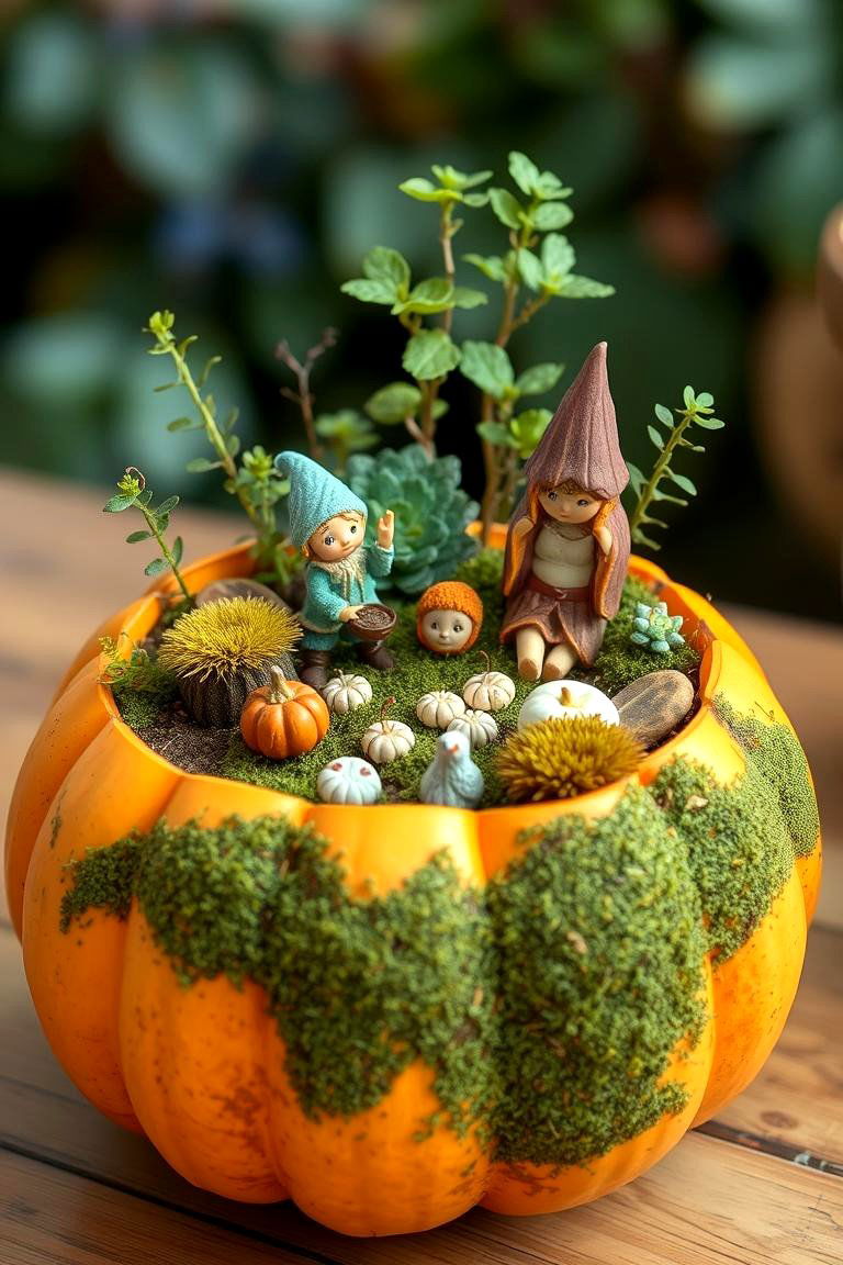 Fairy Garden in a Pumpkin - 25 Fall Planter Ideas