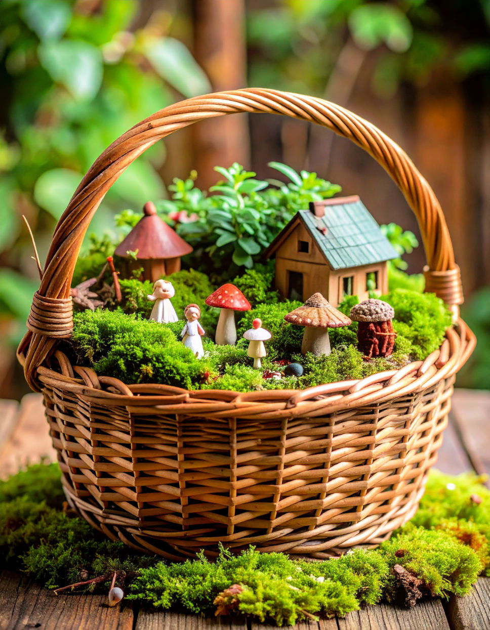 Fairy Garden in a Rustic Basket