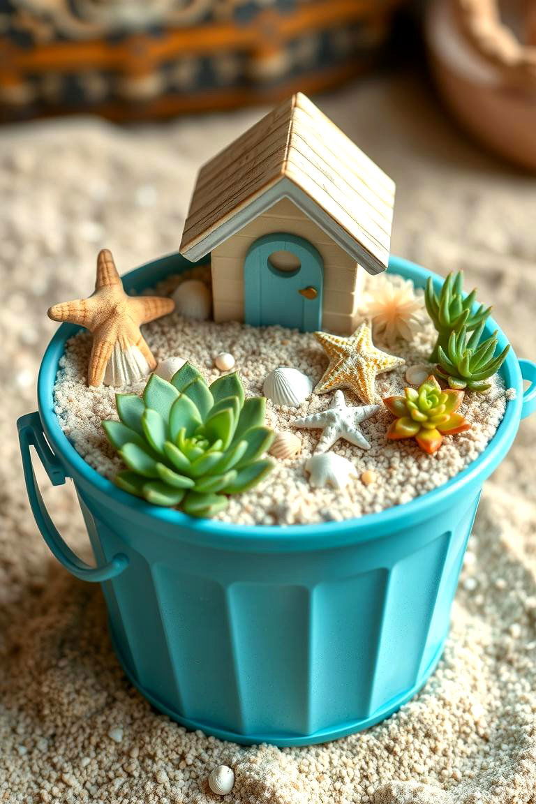 Fairy Garden in a Sand Bucket - 25 Fairy Garden Container Ideas