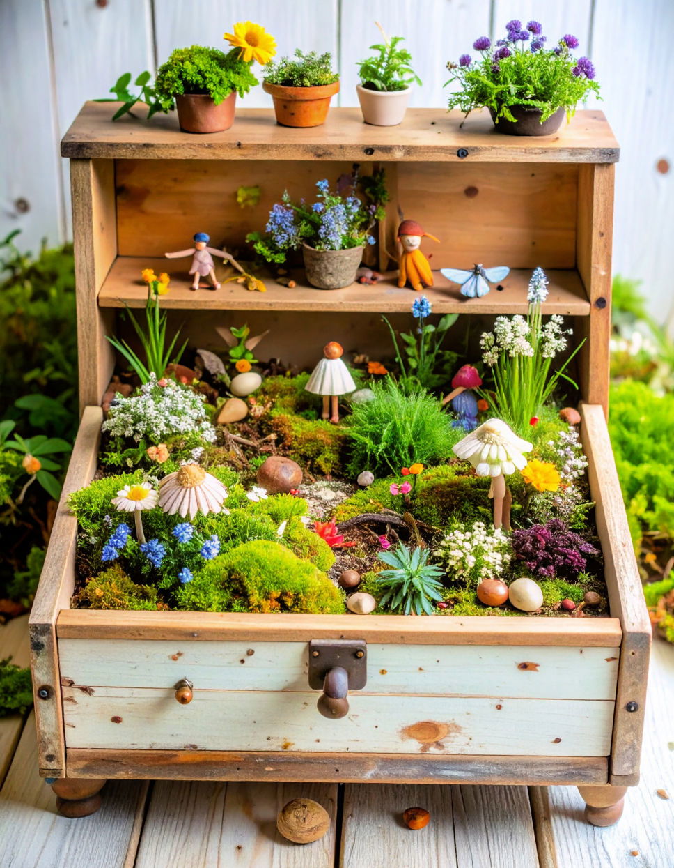 Fairy Garden in a Vintage Drawer