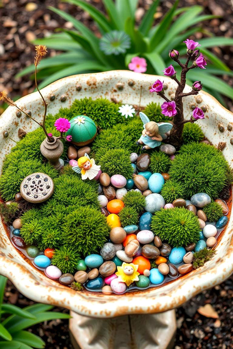 Fairy Garden with a Birdbath - 25 Fairy Garden Container Ideas