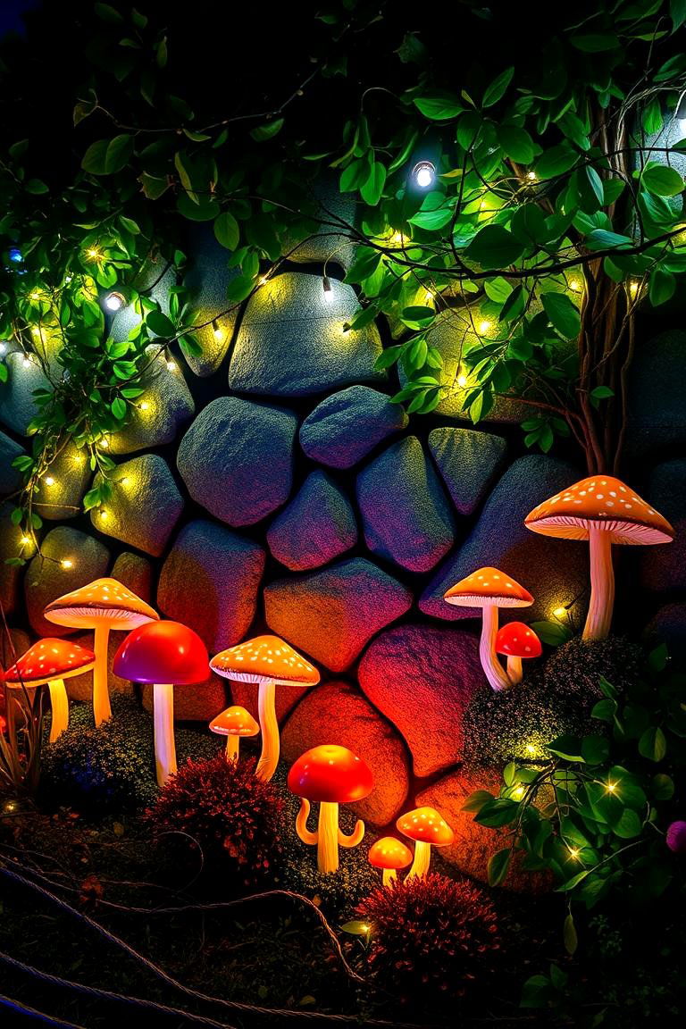 Fairy Lights and Glowing Mushrooms A Nighttime Wonderland - 25 Garden Mural Ideas