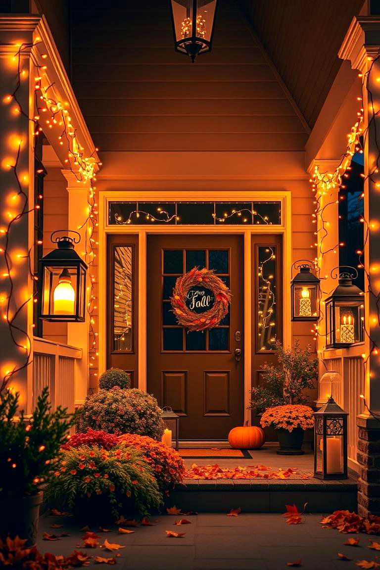 Fall Fairy Lights - 25 Fall Porch Decor Ideas