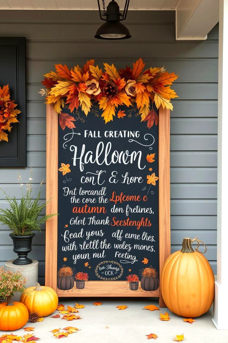 Fall Themed Chalkboard - 25 Fall Porch Decor Ideas