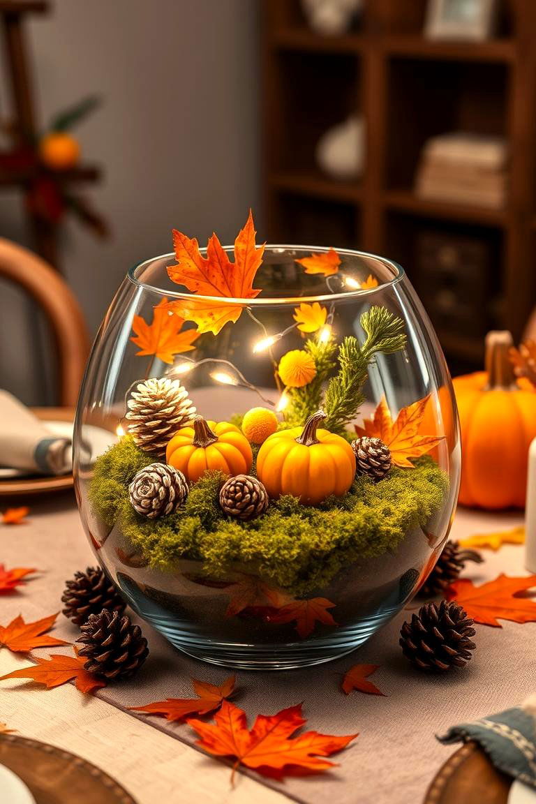 Fall Themed Terrarium Centerpiece - 25 Thanksgiving Centerpiece Ideas