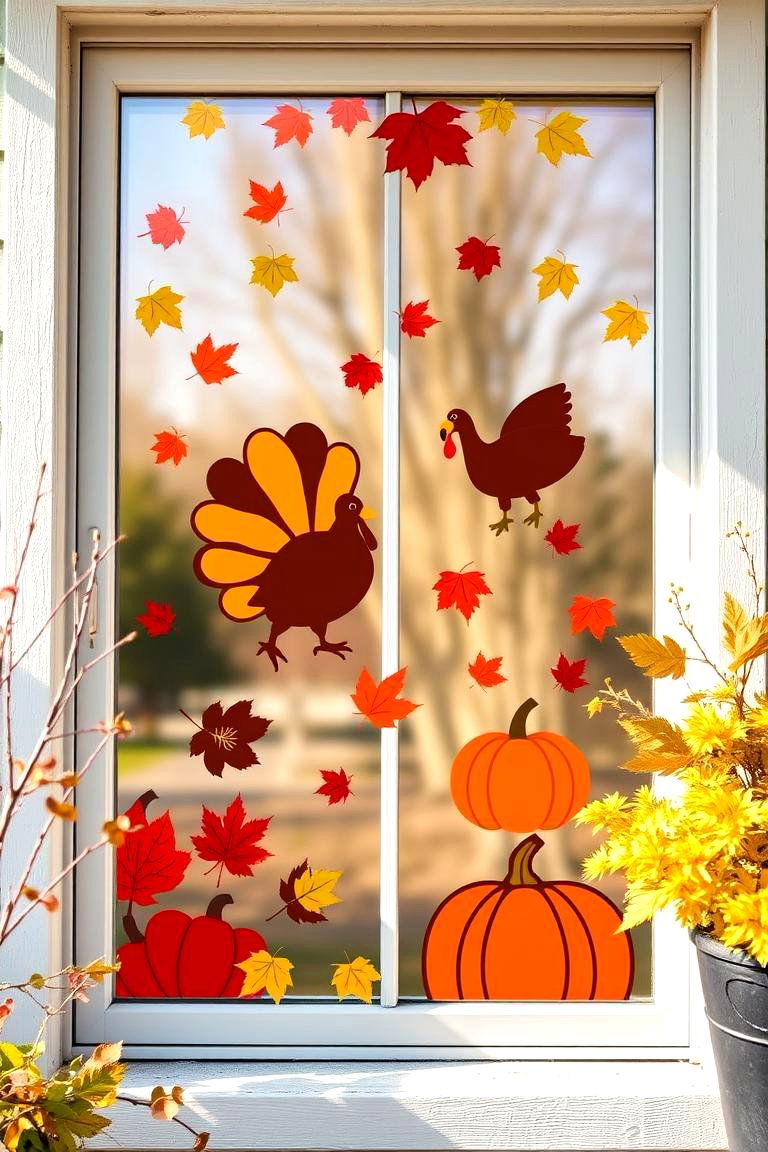 Fall Themed Window Clings - 25 Thanksgiving Decor Ideas