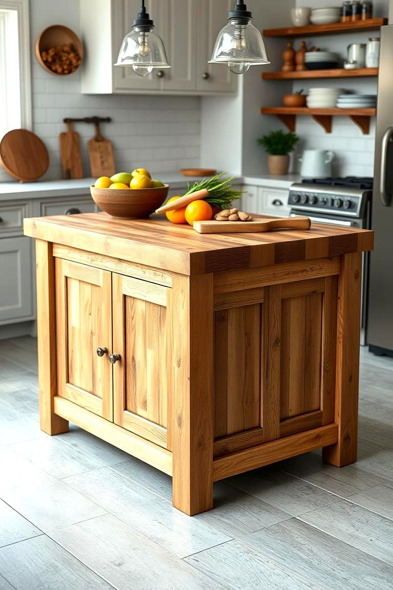 Farmhouse Island with Butcher Block Top - 25 Farmhouse Kitchen Island Ideas