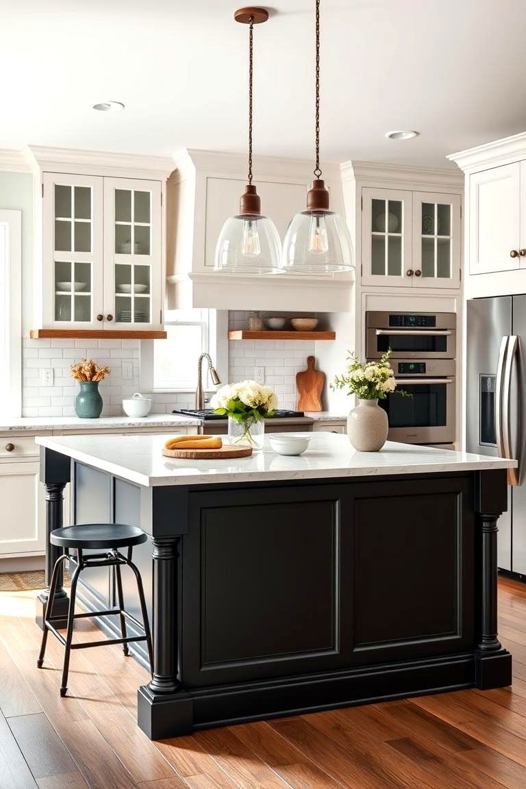 Farmhouse Island with Color Contrast - 25 Farmhouse Kitchen Island Ideas