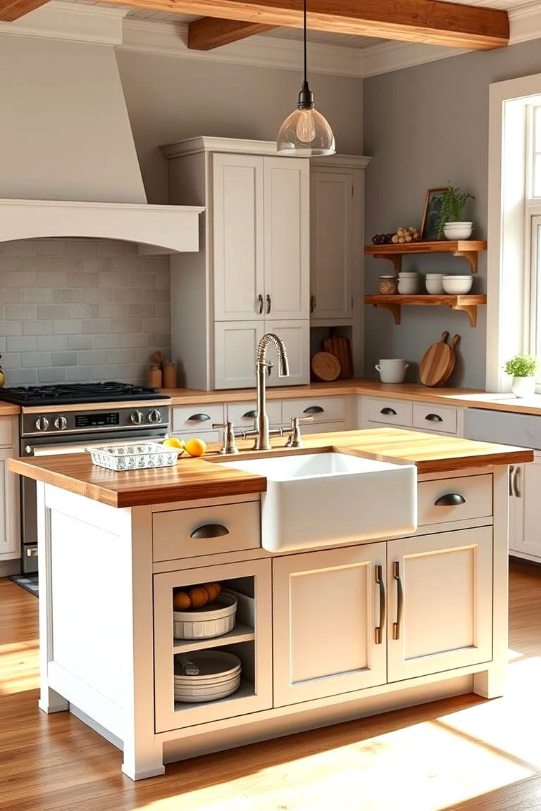 Farmhouse Island with a Built In Sink - 25 Farmhouse Kitchen Island Ideas
