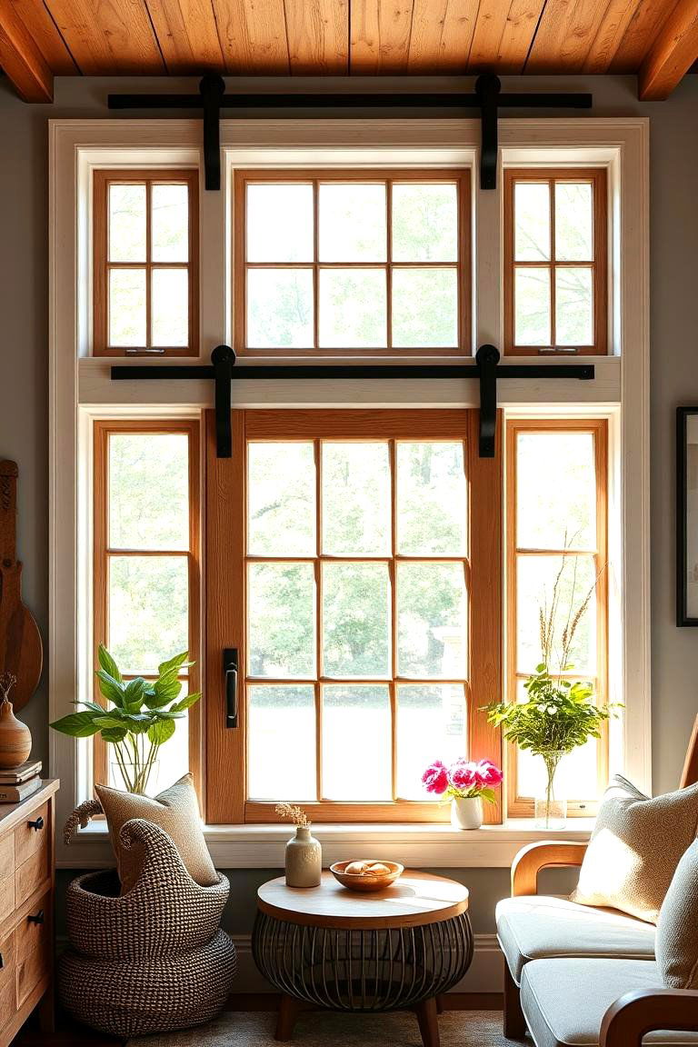 Farmhouse Window Trim with Barn Door Accents - 25 Farmhouse Interior Window Trim Ideas