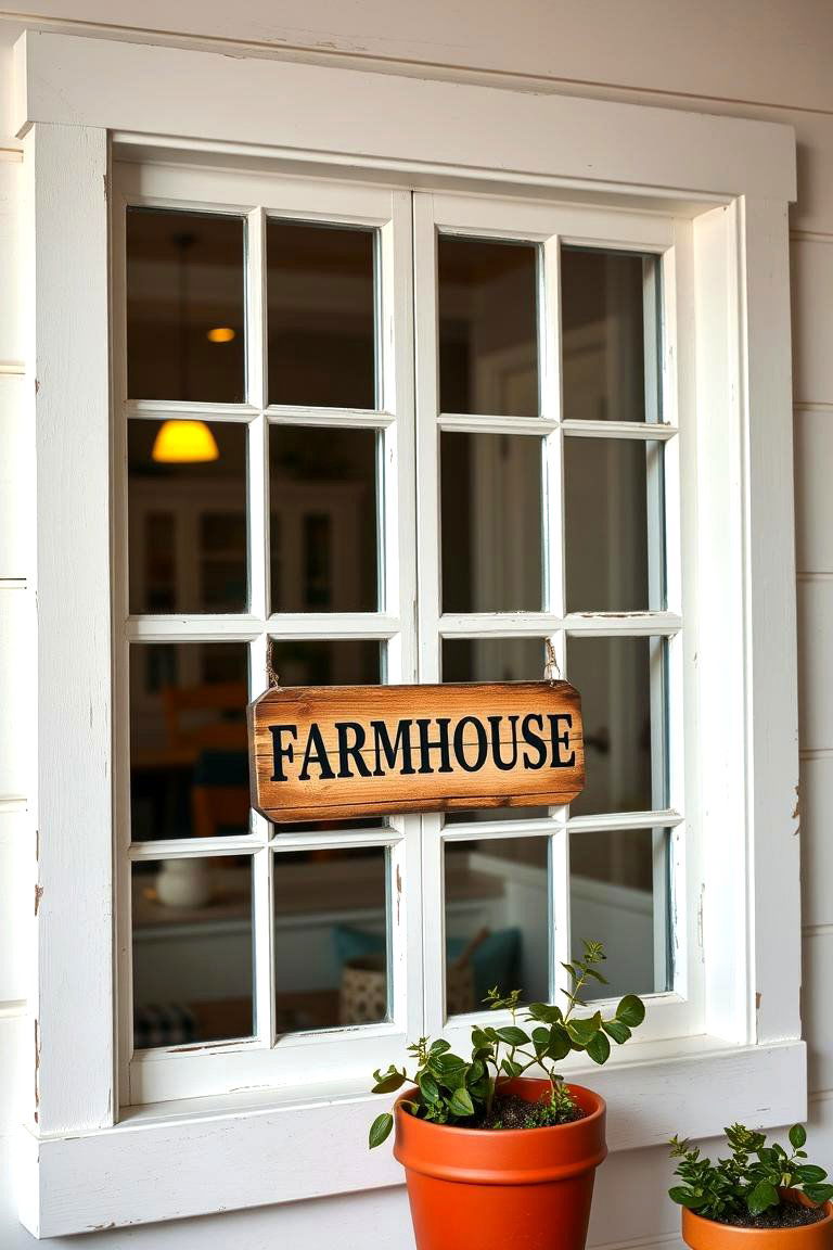 Farmhouse Window Trim with Farmhouse Signage - 25 Farmhouse Interior Window Trim Ideas
