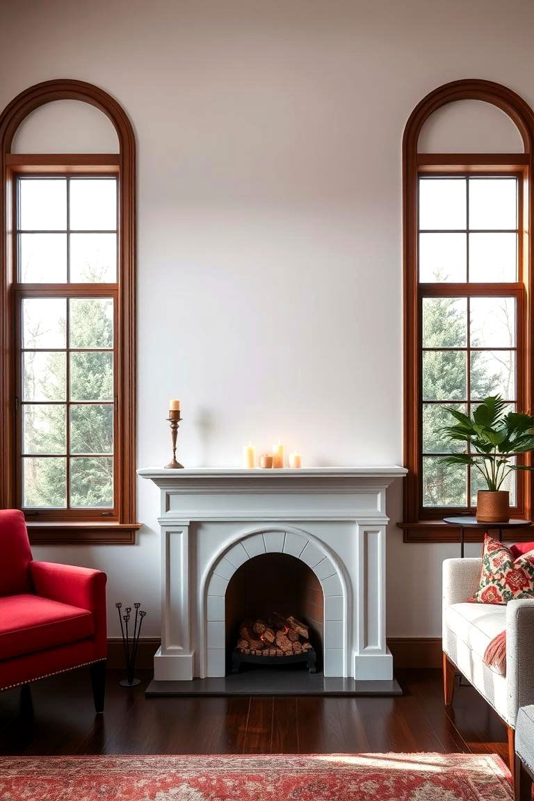 Faux Fireplace Between Two Large Windows - 25 Fireplace Between Windows Ideas
