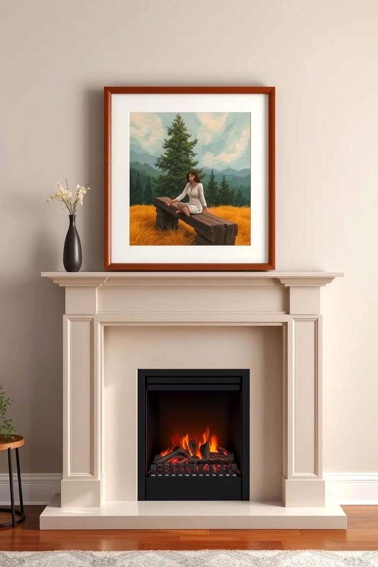 Faux Fireplace with Art Above - 25 Faux Fireplace Ideas