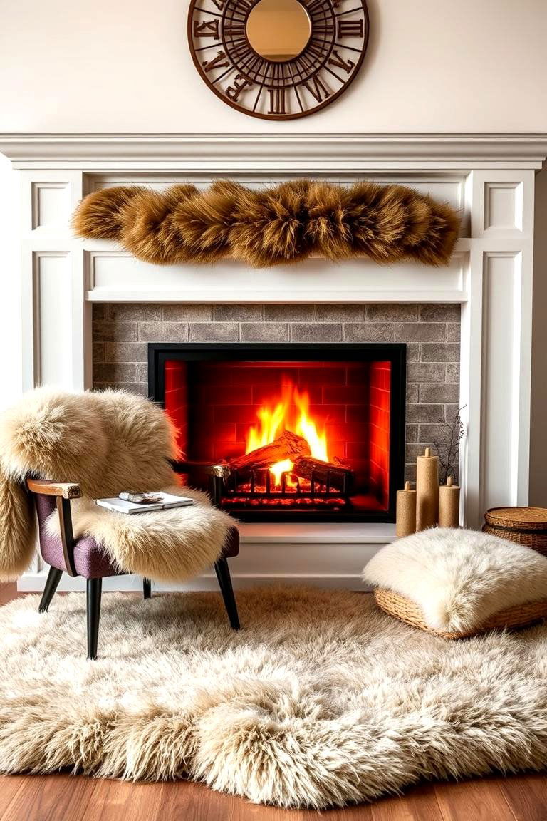 Faux Fireplace with Faux Fur - 25 Faux Fireplace Ideas